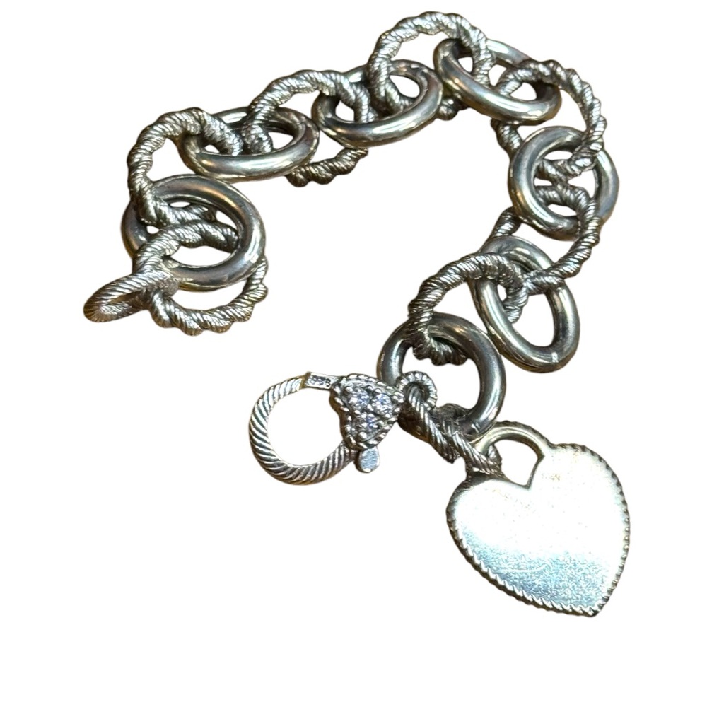 Judith Ripka Chain Bracelet Heart Charm Initial C Sterling Silver 925 CZ - Picture 2 of 8